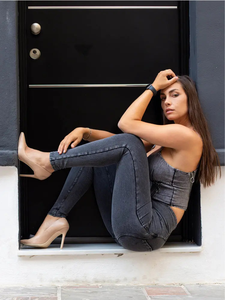 Shascullfites Shaper Set Grey Lift Jeggings Button Up High Waist Collumbiana