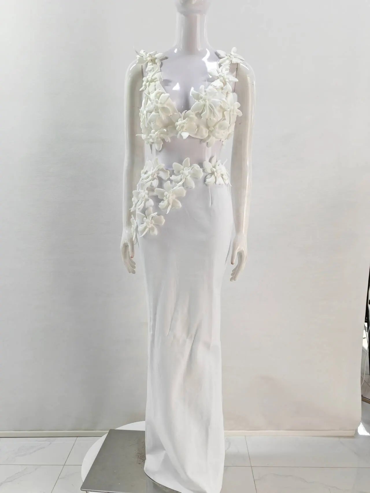 Three-dimensional Flower Camisole Back Slit Dress Two-piece Set Collumbiana