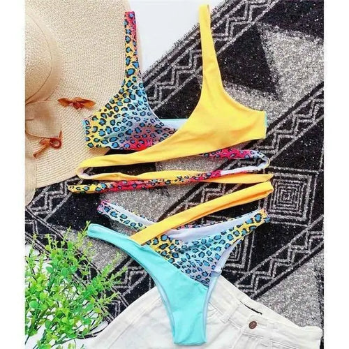 Collumbiana Leopard Yellow Blue / L Lana Swimsuit