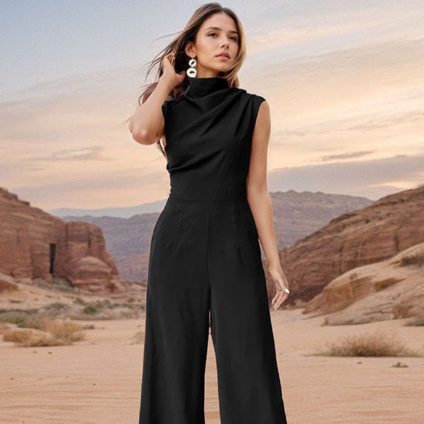 Collumbiana 0 2XL / Black Casual Sleeveless Solid Color Wide Leg Jumpsuit