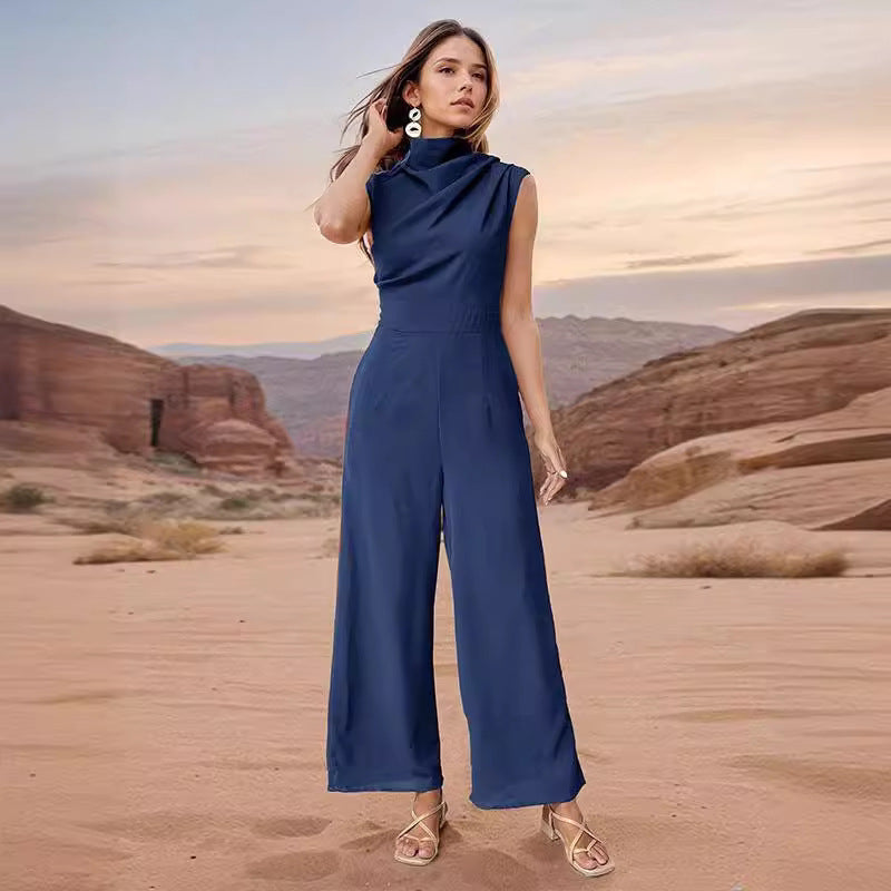 Collumbiana 0 2XL / Blue Casual Sleeveless Solid Color Wide Leg Jumpsuit