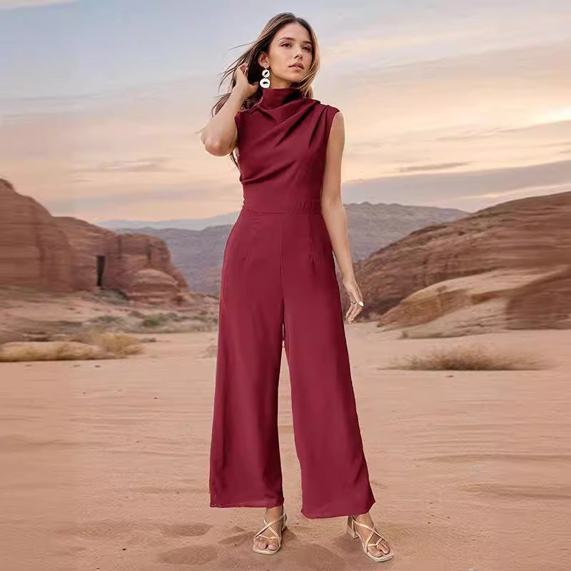 Collumbiana 0 2XL / Dark Red Casual Sleeveless Solid Color Wide Leg Jumpsuit