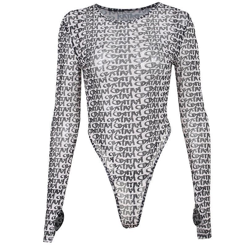 Collumbiana 0 L / Gray Micro Transparent Long Sleeve Skinny Inner Match Women's Printed