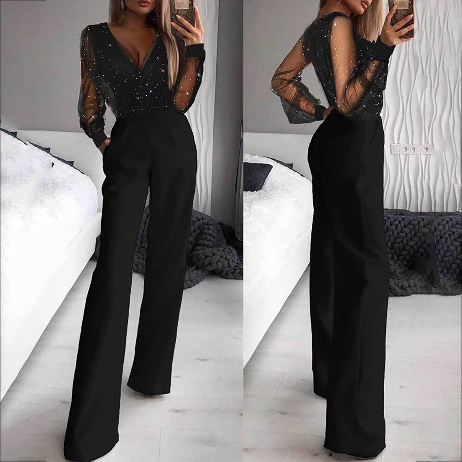 Collumbiana 0 Women's Fashion Mesh Powder Patchwork Jumpsuit