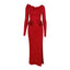 Long Sleeve Backless Bow Split Dress Red Dress