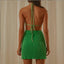 Summer V-neck Backless Pleated Dress Women's New Halter Lace-up Cutout Skirt