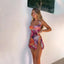 Summer New Fashion Sexy Lace-up Backless Floral Print Slit Dress Collumbiana