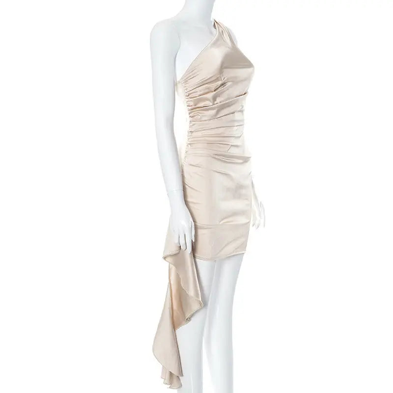 One-shoulder Sleeveless Mini Dress Sexy Slim Backless Skirt Party Wedding Dresses Womens Clothing Collumbiana