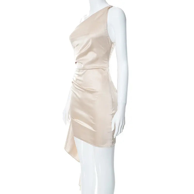 One-shoulder Sleeveless Mini Dress Sexy Slim Backless Skirt Party Wedding Dresses Womens Clothing Collumbiana