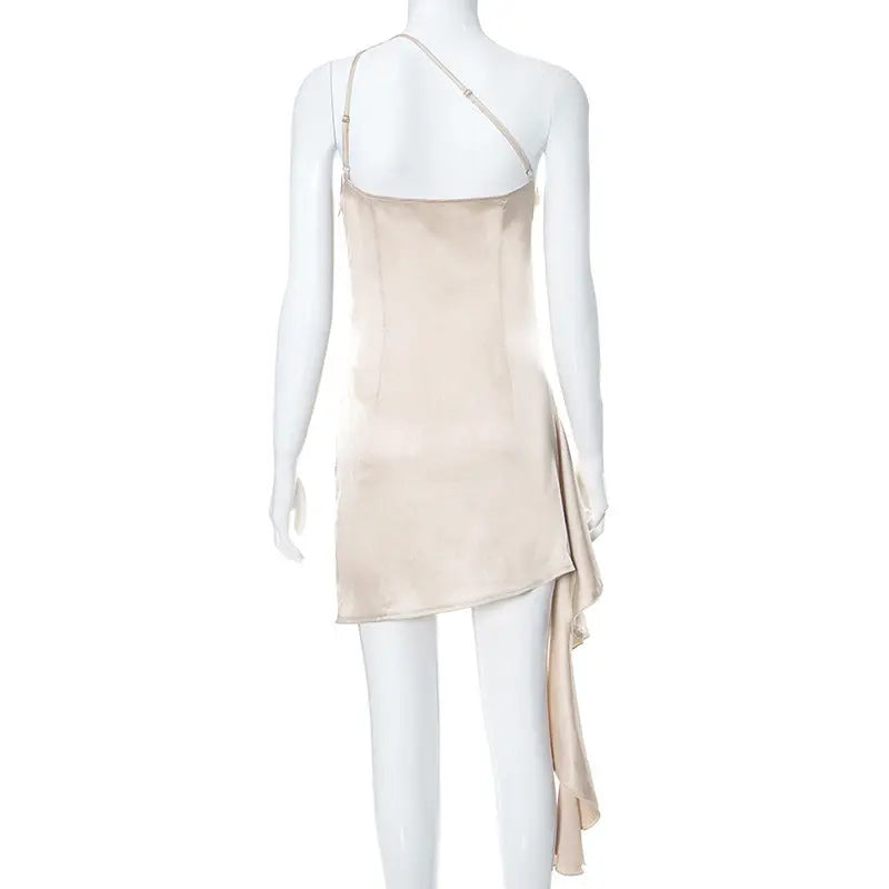 One-shoulder Sleeveless Mini Dress Sexy Slim Backless Skirt Party Wedding Dresses Womens Clothing Collumbiana