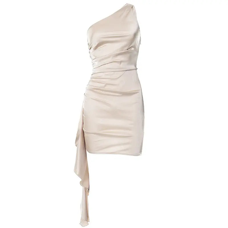 One-shoulder Sleeveless Mini Dress Sexy Slim Backless Skirt Party Wedding Dresses Womens Clothing Collumbiana