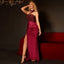 High End Wine Red Fishtail Split High-end Banquet Single Shoulder Length Evening Dress