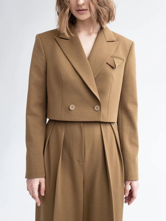 Solid Color Short Blazer & High Waist Pants Set Collumbiana