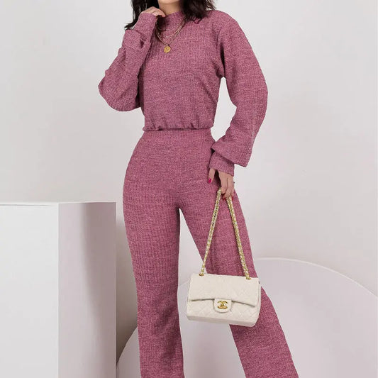 Fashion Casual Set Solid Striped Round Neck Collumbiana