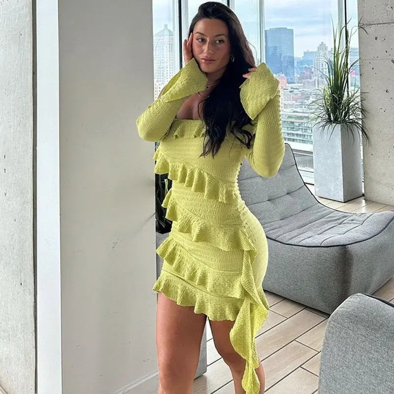 Fashion Tube Top Off Shoulder Ruffled Flare Sleeve Dress Collumbiana