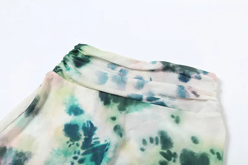 2pcs Tie Dye Printing Deep V-neck Suits Fashion Halter Backless Long Dresses For Beach Party Womens Clothing Collumbiana