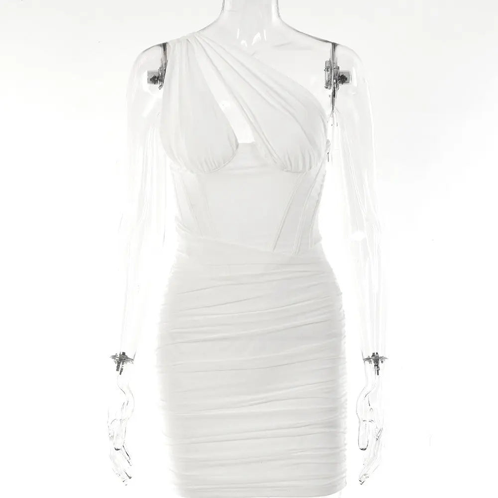 White Pleated Mini Summer Dress Vestidos Elegant Club Party Dresses Collumbiana