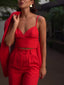 Classic Solid Color Suit & Camisole & High-waisted Pants Three-piece Set