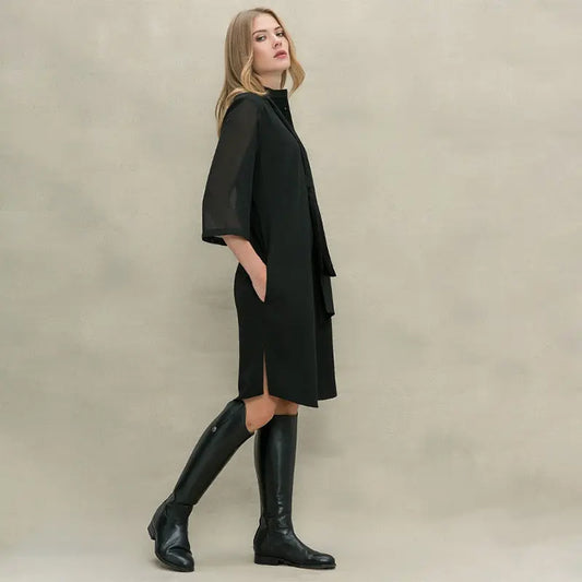 Solid color stand collar button midi dress Collumbiana