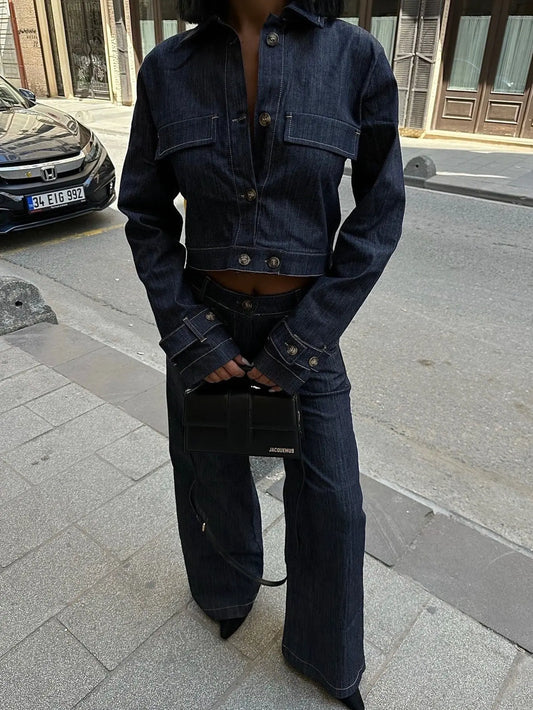 Short Denim Jacket & High-waisted  Pants Suit Collumbiana