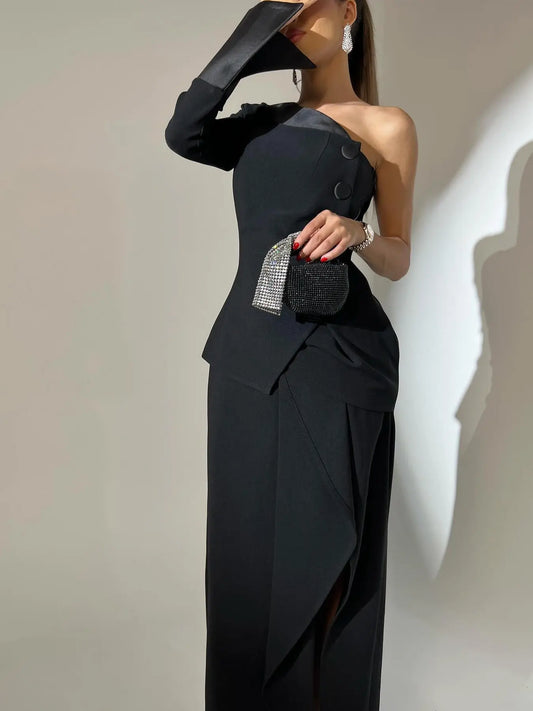 One-piece Single-breasted Top & Irregular Skirt Set Collumbiana