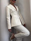 Classic Waist-cinched Blazer & High-waisted Pants White Suit