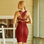 New Diamond Short Skirt High Waist Strap Solid Wine Red Dress Party Sexy Evening Dress