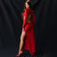 Long Sleeve Backless Bow Split Dress Red Dress