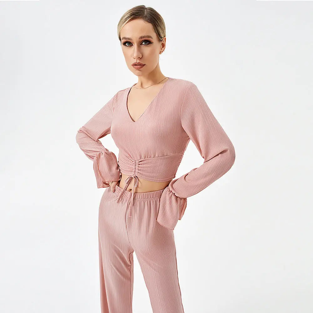Two Piece Pants Set Long Sleeve Top Collumbiana
