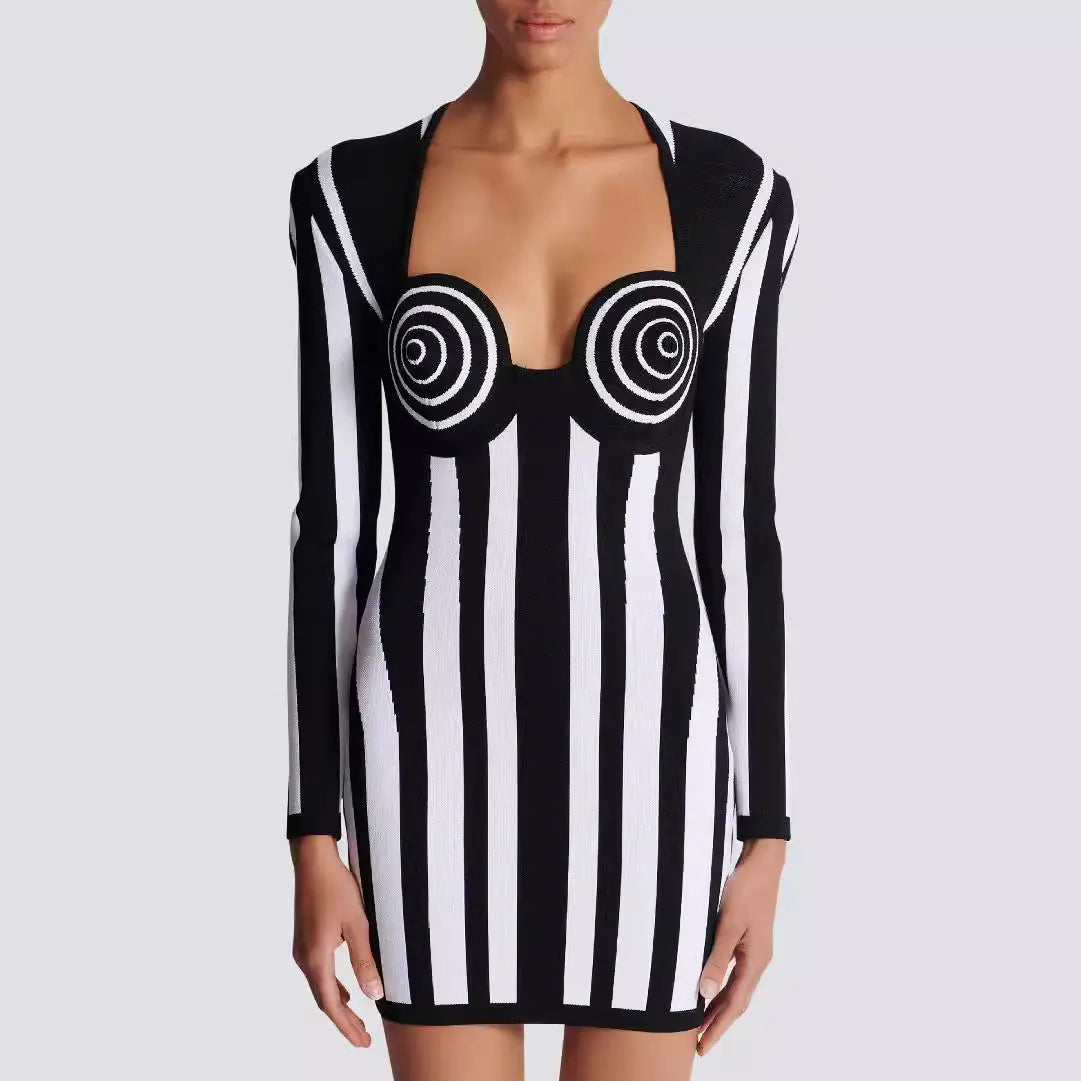 Women's Striped Bandage Mini Dress Collumbiana
