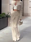 Solid Color Long-sleeved Top High-waisted Wide-leg Pants Suit