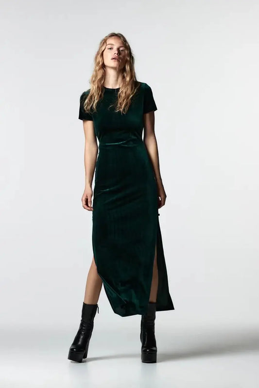 Women's velvet side slit midi dress Collumbiana