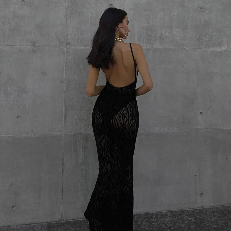 Printed Casual Straps Tulle Backless Sleeveless Sleeve Length Dress Collumbiana
