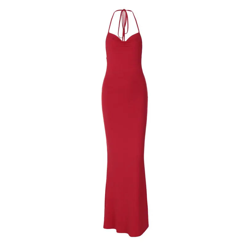 Hollow Backless Halter Long Dress Women Collumbiana
