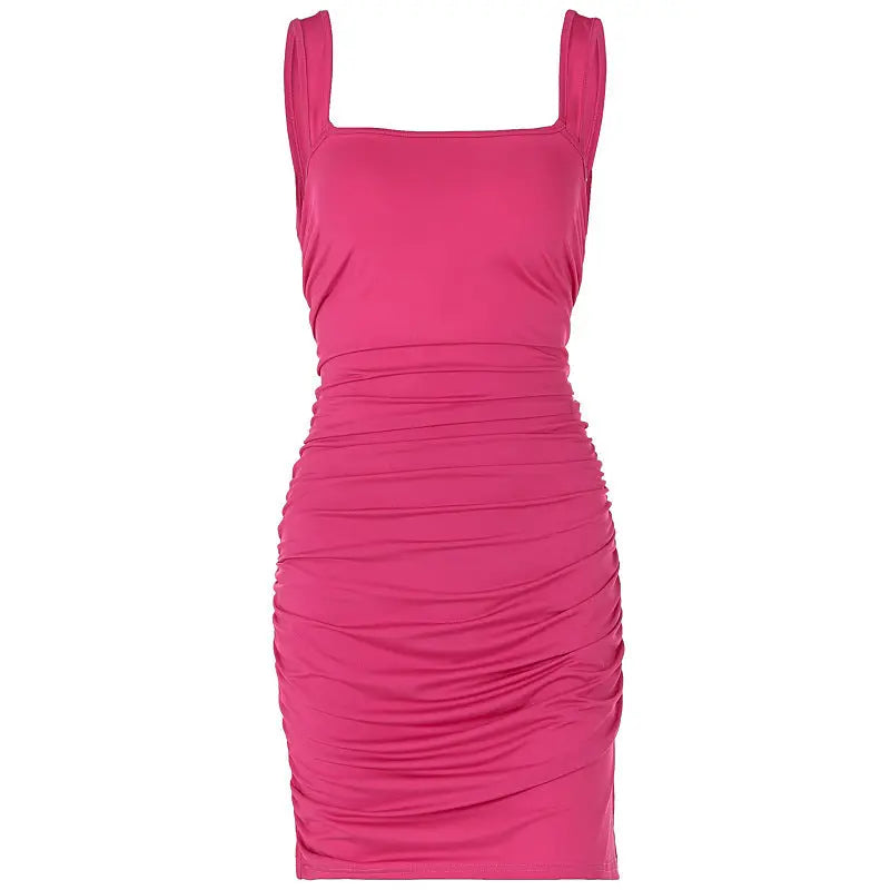 Lace-up Backless Slim Fit Pleated Dress Collumbiana