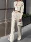 Solid Color Long-sleeved Top High-waisted Wide-leg Pants Suit