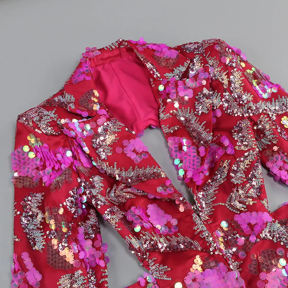 Sequined Backless Mid-length Suit Jacket Collumbiana