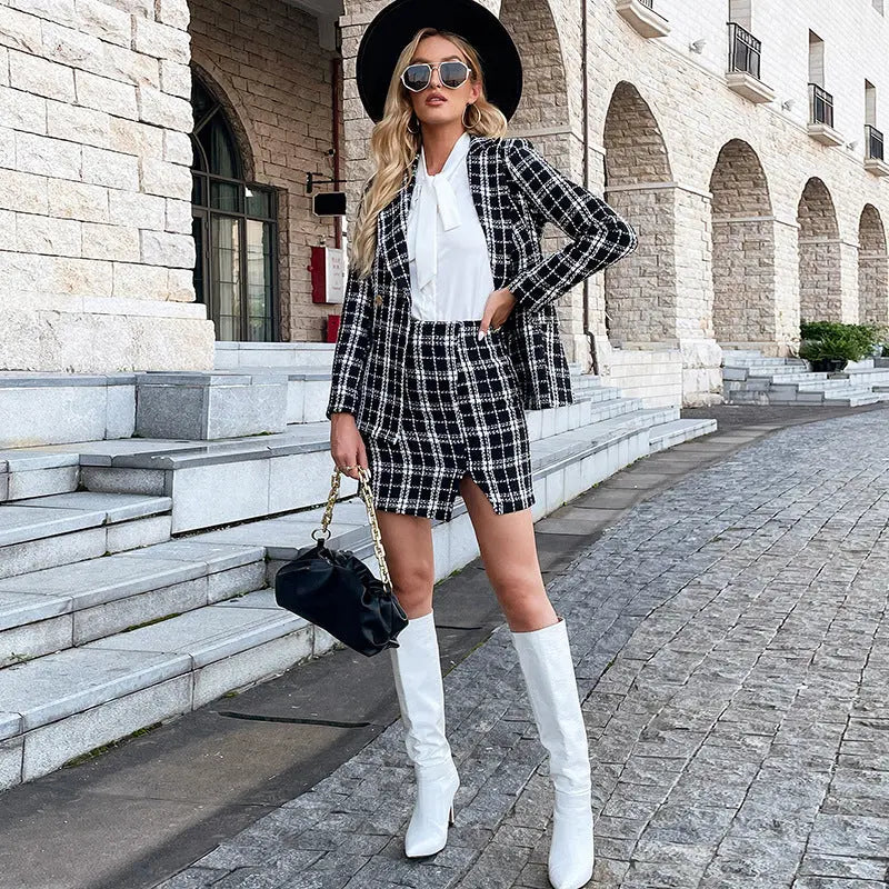 Fashionable Temperament Lady Style Coat High Waist Shorts Two-piece Set Collumbiana