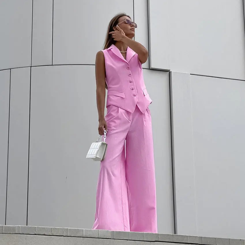 Cotton Linen Sleeveless Slim Fit Vest High-waisted Trousers Suit Collumbiana