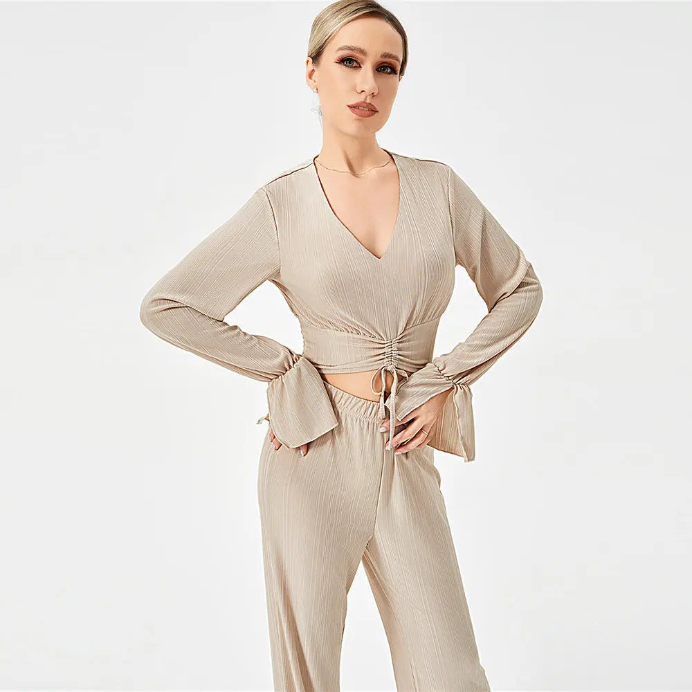 Two Piece Pants Set Long Sleeve Top Collumbiana