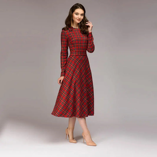 Plaid Elegant Midi Dress Collumbiana