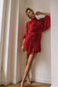 Autumn And Winter Party Dress Stand Collar Pleated Lantern Sleeves Short Red