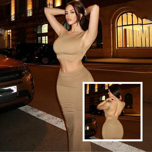 Women Tank Tops Long Skirts Party  Dresses Two Piece Matching Sets Outfit 2025 Summer Clothes  Slim Solid Color Collumbiana