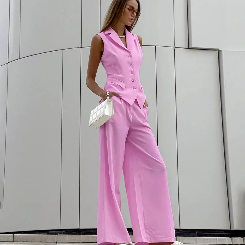 Cotton Linen Sleeveless Slim Fit Vest High-waisted Trousers Suit Collumbiana