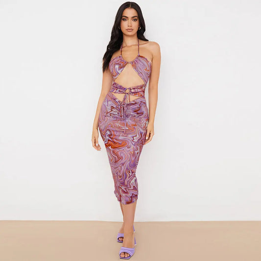 Tight-fitting Midi Skirt Cross-border Print Nightclub Sexy Dress Collumbiana