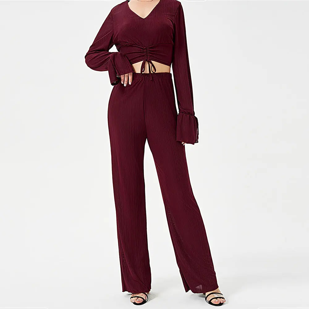 Two Piece Pants Set Long Sleeve Top Collumbiana