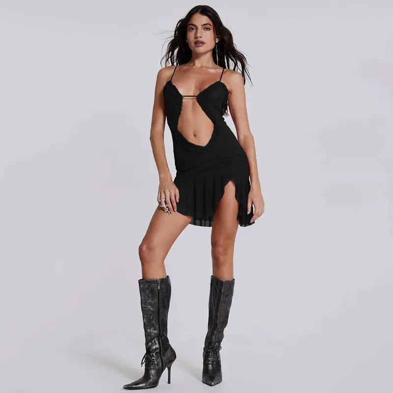 Fashion Women's Halter Backless Printing Slim-fit Lace Up Dress Collumbiana