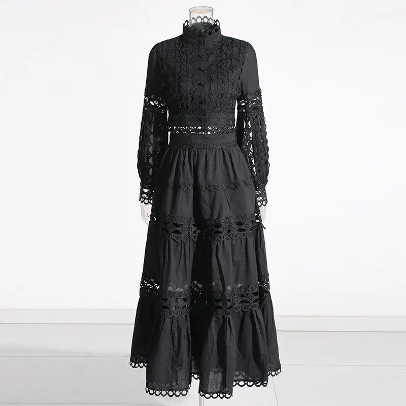 Lace Collar Long Sleeve Midriff Outfit Shirt High Waist Skirt Solid Color Two-piece Set Collumbiana