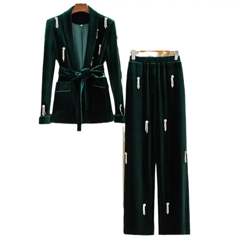 Women's Fashion Personality Velvet Beads Suit Collumbiana