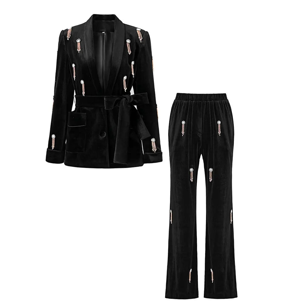 Women's Fashion Personality Velvet Beads Suit Collumbiana